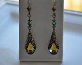Swarovski Crystal Vitrail Medium Brass Earrings,Filigree Earrings,Dangle Earrings,Brass Dangle Earrings,Vintage Style Earrings,ALISA