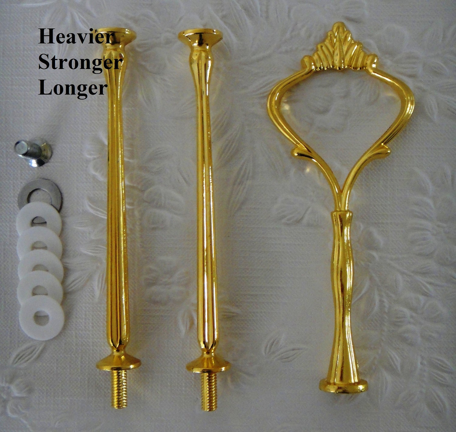 HEAVY Cake Stand Handle 3 Tier Gold Crown Centre Fitting