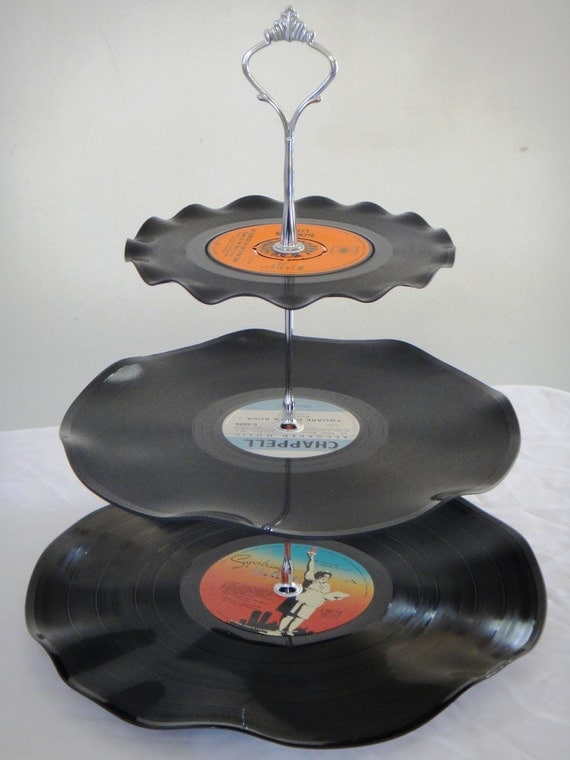 3 Tier Cup Cake Stand Vintage Retro Vinyl Record Rockabilly Wedding / Rock n Roll / Kitchen / Supertramp
