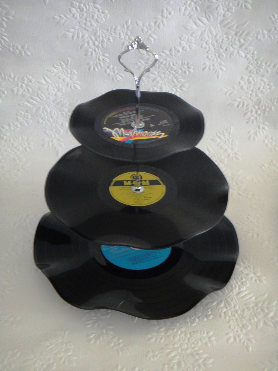3 Tier Cup Cake Stand Vintage Retro Vinyl Record Rockabilly Wedding / Rock n Roll / Kitchen / Witch Queen