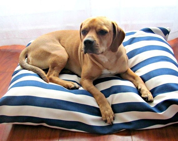 Dog Bed, Navy, Nautical, Beach, Blue, White, Modern, Large, Medium Dog