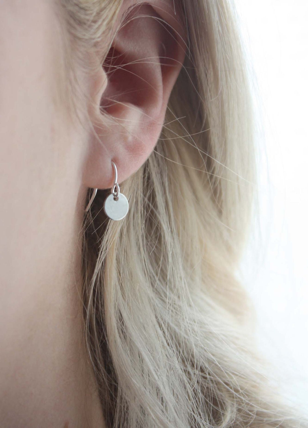 Tiny Silver Dot Earrings - simple everyday jewelry - bright silver round coin drops - everyday earrings