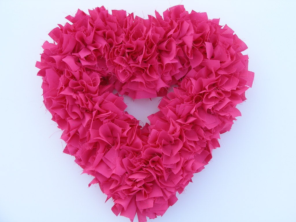 Handmade Heart Rag Wreath ---  Hot Pink
