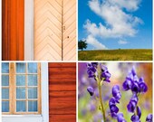 Set of 4 fine art photo postcards - red purple architecture Sweden window flower field sky summer colourful