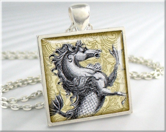 Victorian Seahorse Pendant Art Pendant Seahorse Jewelry Nautical Necklace Picture Pendant (132SS)