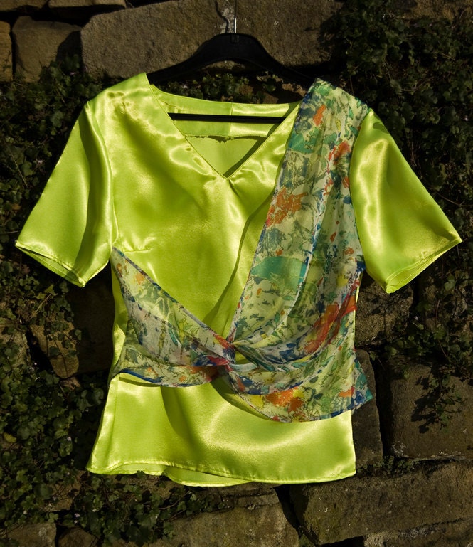 Bright yellow satin top with chiffon