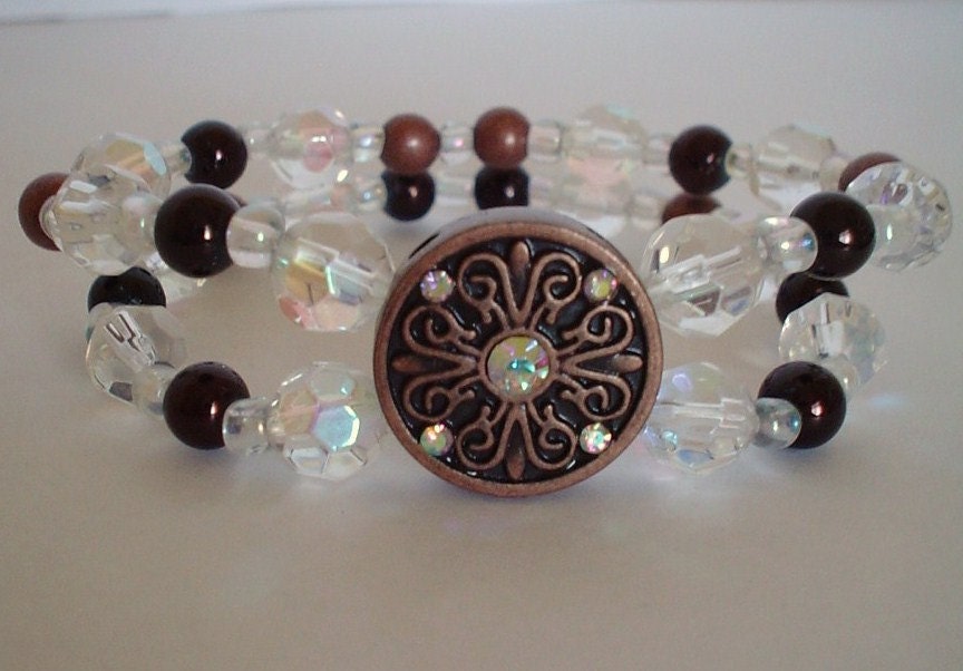 Copper, brown, AB glass bead, double stretch bracelet. Birthday Anniversary Graduation gift.Handmade. Artdeco, fashion.