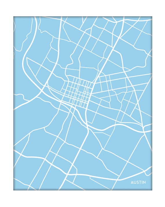 Austin Map Art City Print / University of Texas Wall Art / 8x10 / Custom colors