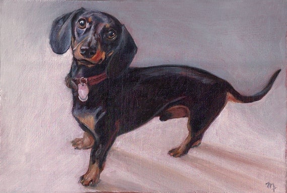 Miniature Custom Portrait - Oil painting - Dachshund - 4"x6"