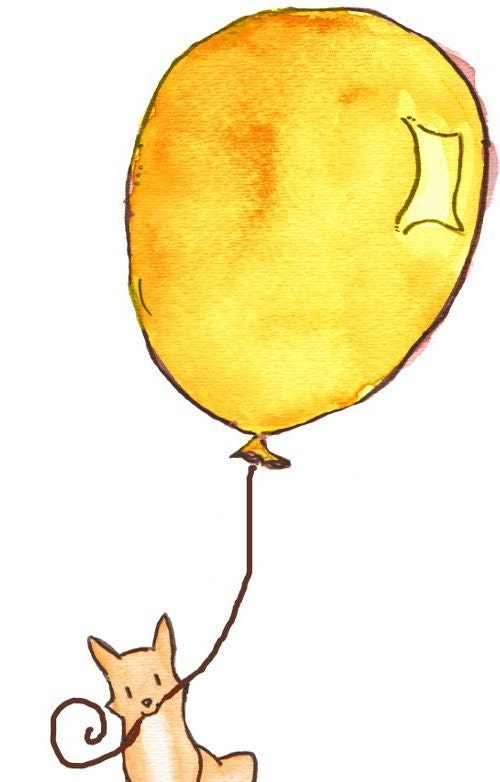 Children Art Print.-YELLOW-balloon corgi. PRINT 8X10. Nursery Art Home Decor