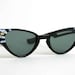 Cat Eye Rhinestone Sunglasses. Black Plastic Frame with White Stripe Detail. Classic Vintage Eyewear for Women