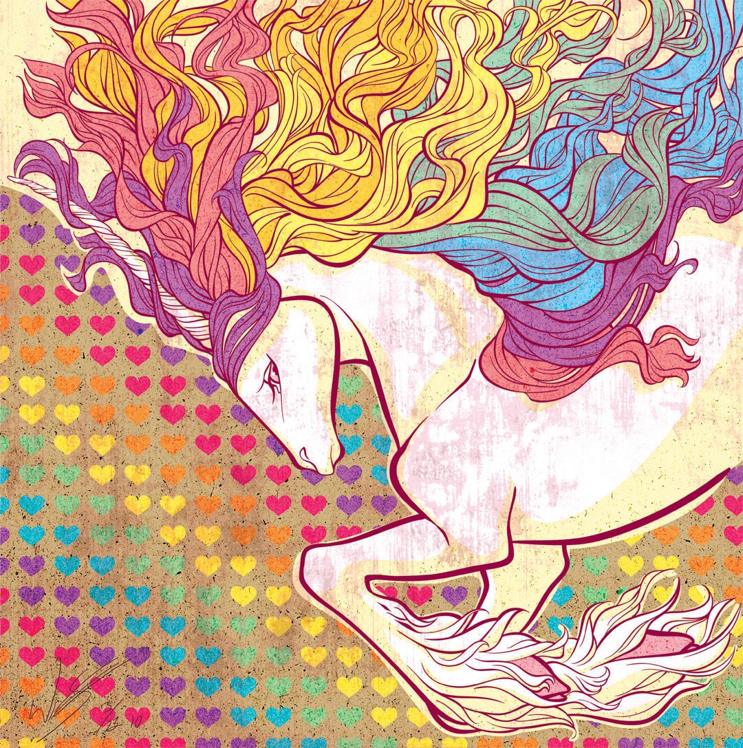 Rainbow Unicorn 13x14.5 Art Print. On Photo Rag fine art paper