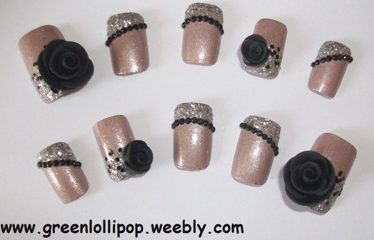 Japanese 3D Nail Set - Black Rose Queen