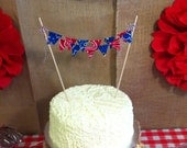 Blue & Red Bandana Cake Topper, Fabric mini cake banner bunting, Western Cowboy Birthday party decoration, photo prop