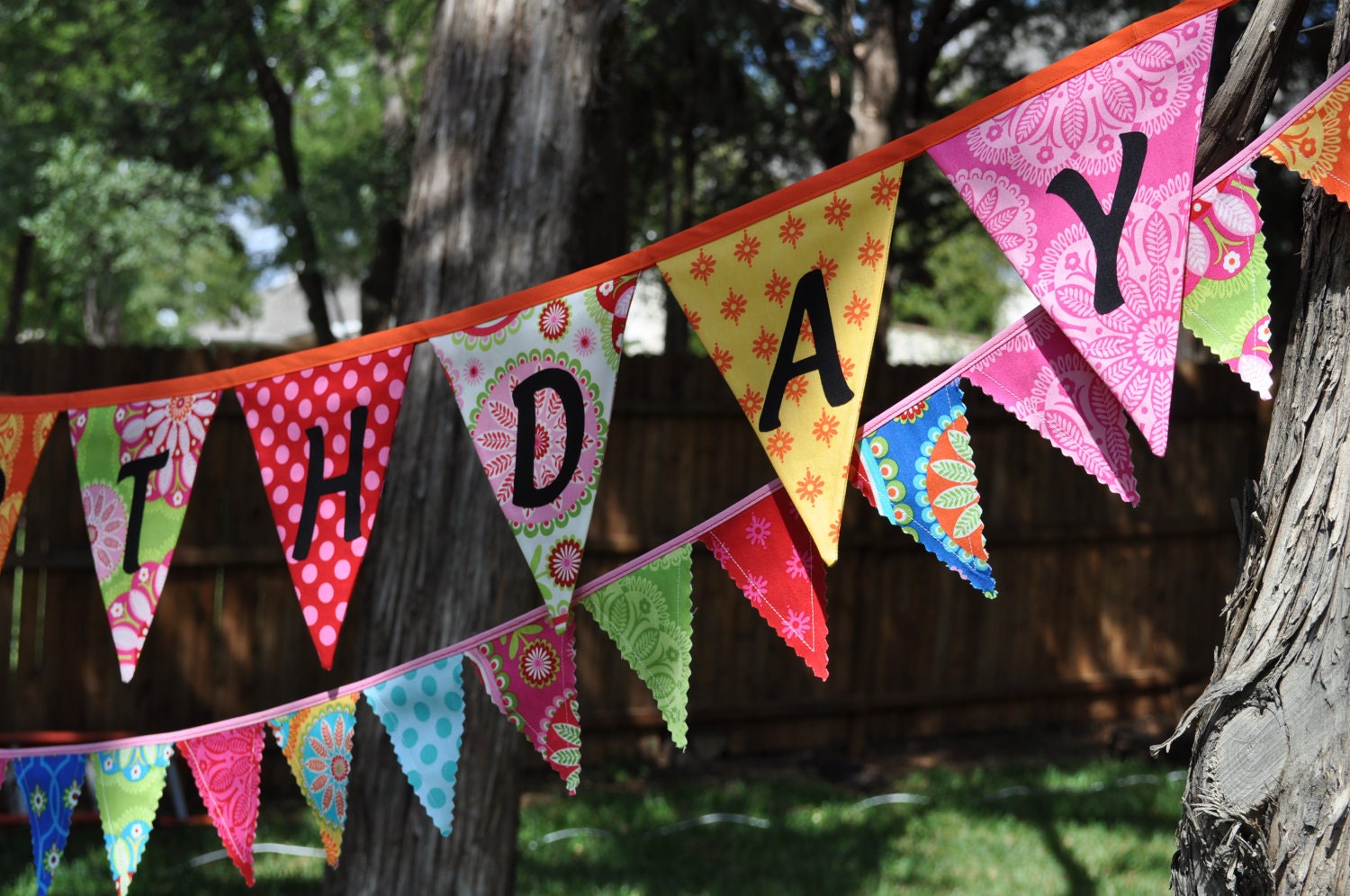 Fabric mini pennant banner bunting, Birthday party decoration, Michael Miller's Gypsy Bandana, photo prop