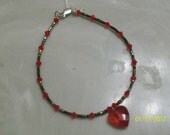 swarovski crystal heart red and bronze anklet - valentines