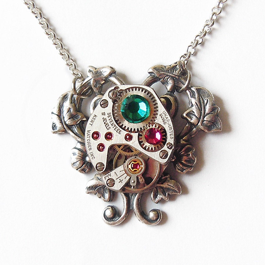 EVANGELION :Steampunk Necklace /A Vintage Watch Movement Jewelry - TwilightsCastle