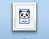 Personalized Baby Boy Panda Bear Print, Customize with Name, Wall Art Decor for Nursery or Kids Room, 5x7