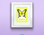 Personalized Yellow Swallowtail Butterfly Print, Customize with Name, Wall Art Decor for Nursery or Kids Room, 5x7