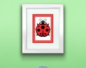 Red Ladybug Print, Wall Art Decor for Nursery or Kids Room, 5x7