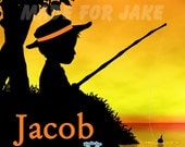 Fishing Boy Sunset Silhouette Personalized 8x10