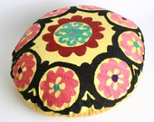 BIG SALE Suzani Sweet Pillow Cover, Hand-Embroidered Round Pillow Cover