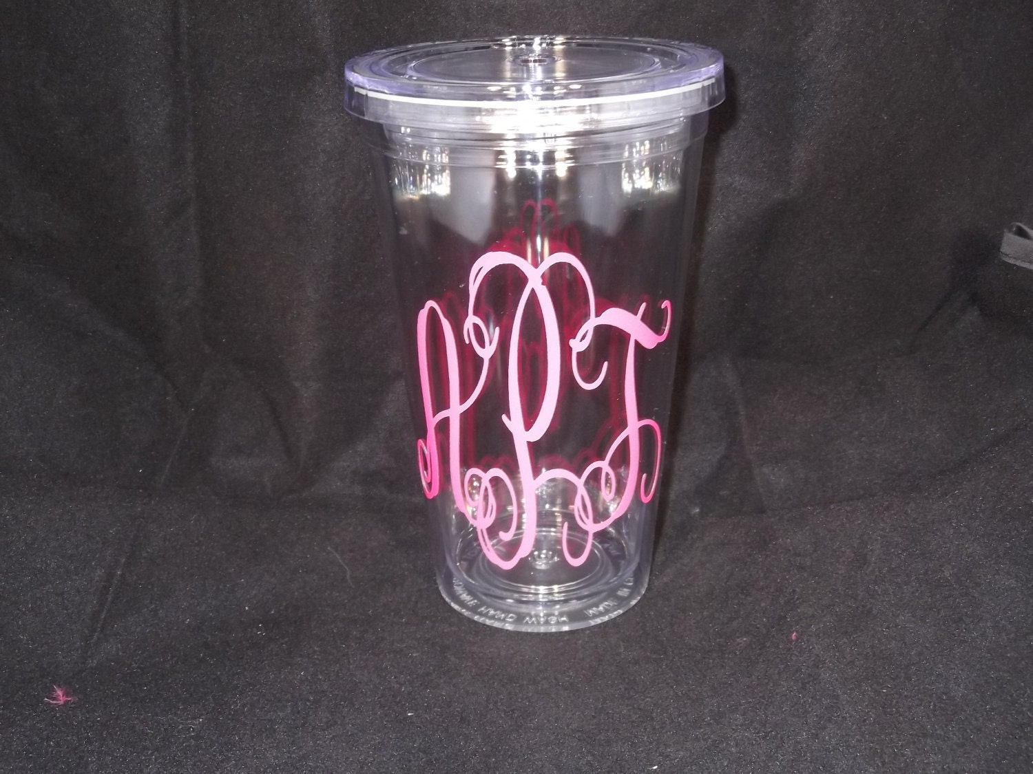Monogrammed 16 ounce acrylic personalized Tumbler with straw and lid and bow