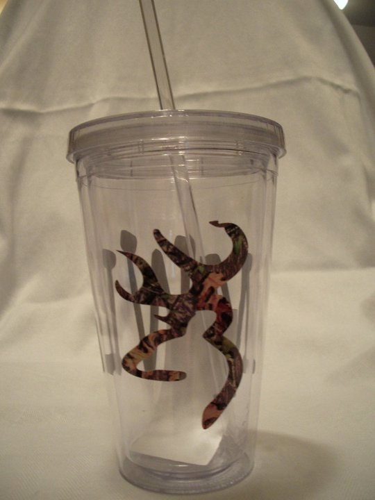 Lot of 2 Browning logo cup deer in camouflage 16 ounce acrylic Tumbler