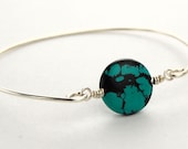Turquoise Bangle Bracelet- Composite Green Turquoise Round Gemstone Bead and Sterling Silver Filled Wire- Custom Made to Size