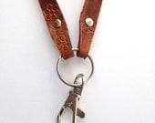 Leather  ID Badge Lanyard in Java Brown with Flowers