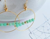 Circle earrings (Intersect series) - gold earrings - chrysoprase and pyrite earrings - gold jewelry - Geometric