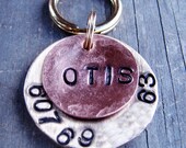 Pet Tag, Copper Brass, Hammered, Mixed Metal Pet ID Tag