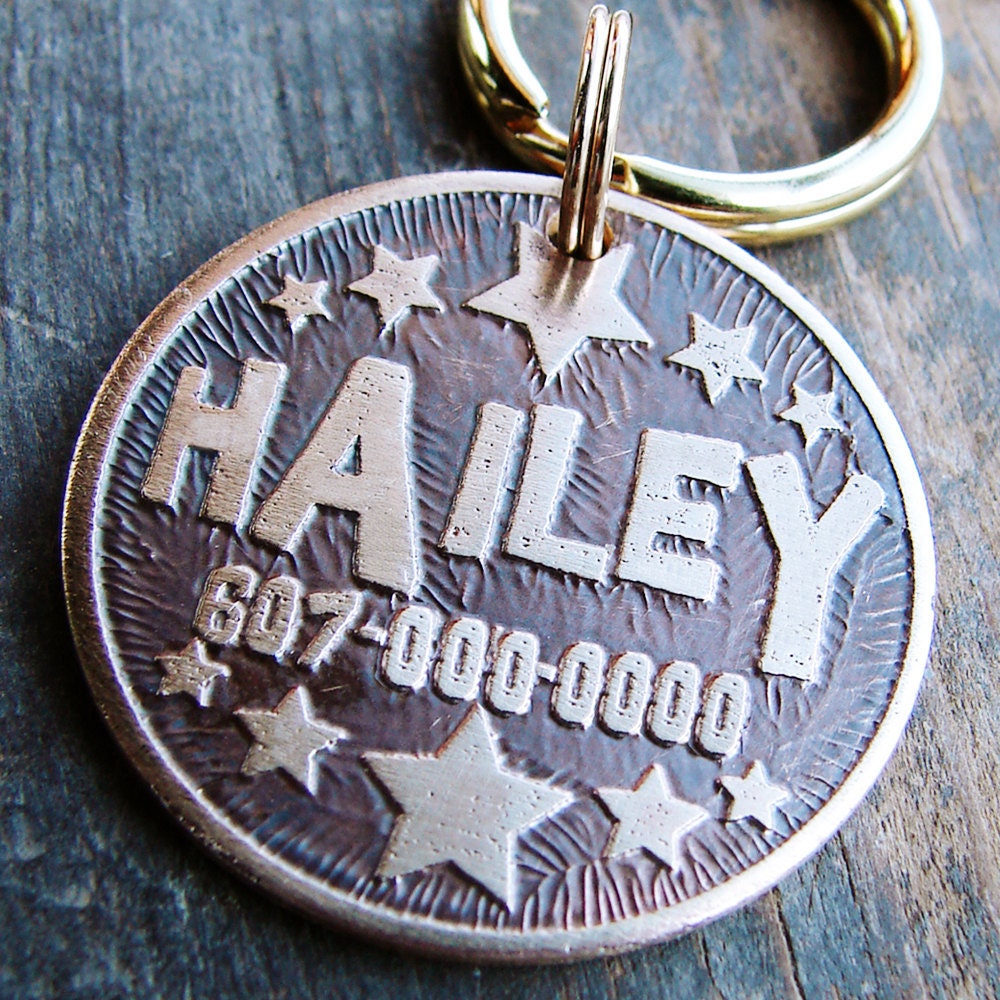 Dog Tag, Pet Tag, Custom Dog Tag, Stars, Etched, Pet ID Tag