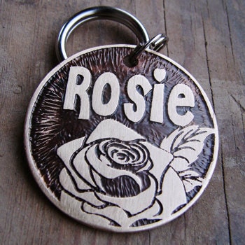 Custom Dog Tag, Rose, Etched, Pet ID Tag