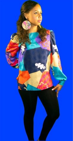 Multi Color Long sleeve silk blouse XS-M
