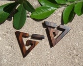 Mayan Maze - Tribal Style Salvaged BROWN Wood Fake Gauge Earrings - elegant pierced stud post