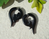 Black Wooden Fake Gauges Earrings Tribal Earrings - FLOURISH - Wood Organic Gauges Earrings