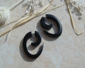 Tribal Earrings / BLACK Wooden Fake Gauges Tribal Curl Spiral / men or women fake gauged earrings
