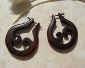 Tribal Wooden Stick Earrings / natural brown wooden hoop earrings / Waves of life