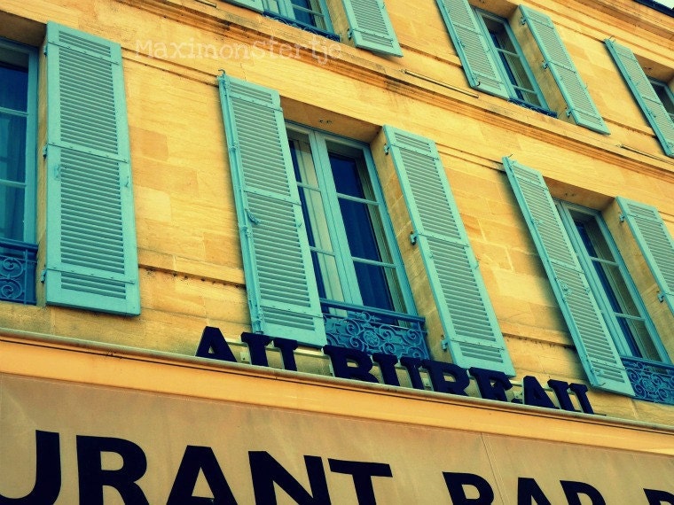 French Fine Art Photography, Travel, Blue Shutters, 8x10, France, Shabby Chic, Pastel Home Decor, Spring - Blue Romance