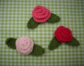 Crocheted roses with leaves pink shades  scrapbook  card applique Valentine