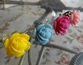 Blooming Peony Ring - YOUR CHOICE Color Yellow, Blue, Hot or Light Pink Peony on Your Choice Filigree Adjustable Band