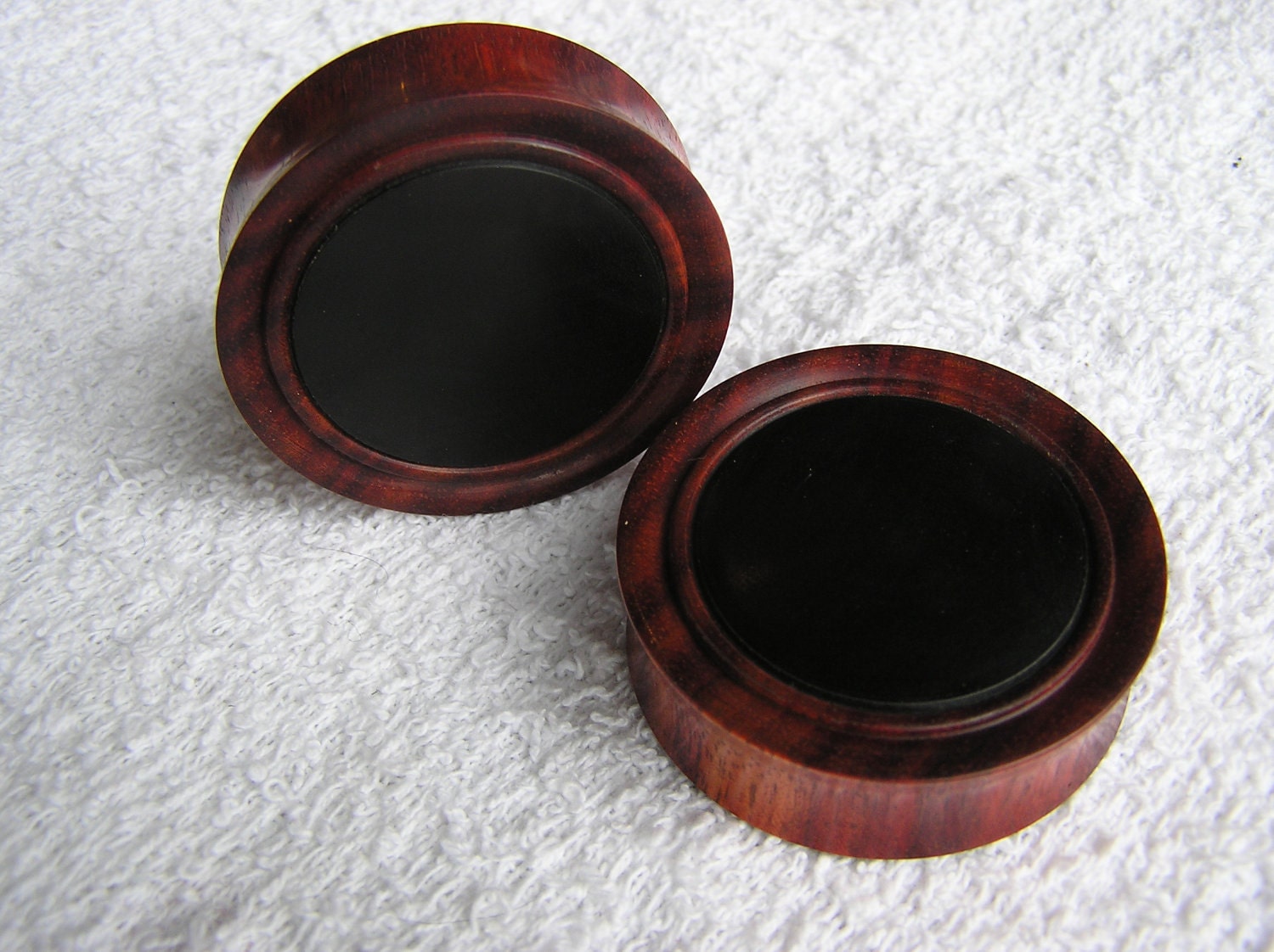 Bloodwood Plugs with Ebony Wood Inlay, Made to Order, Many Sizes Available