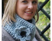 Blue Cowl Scarf with Flower