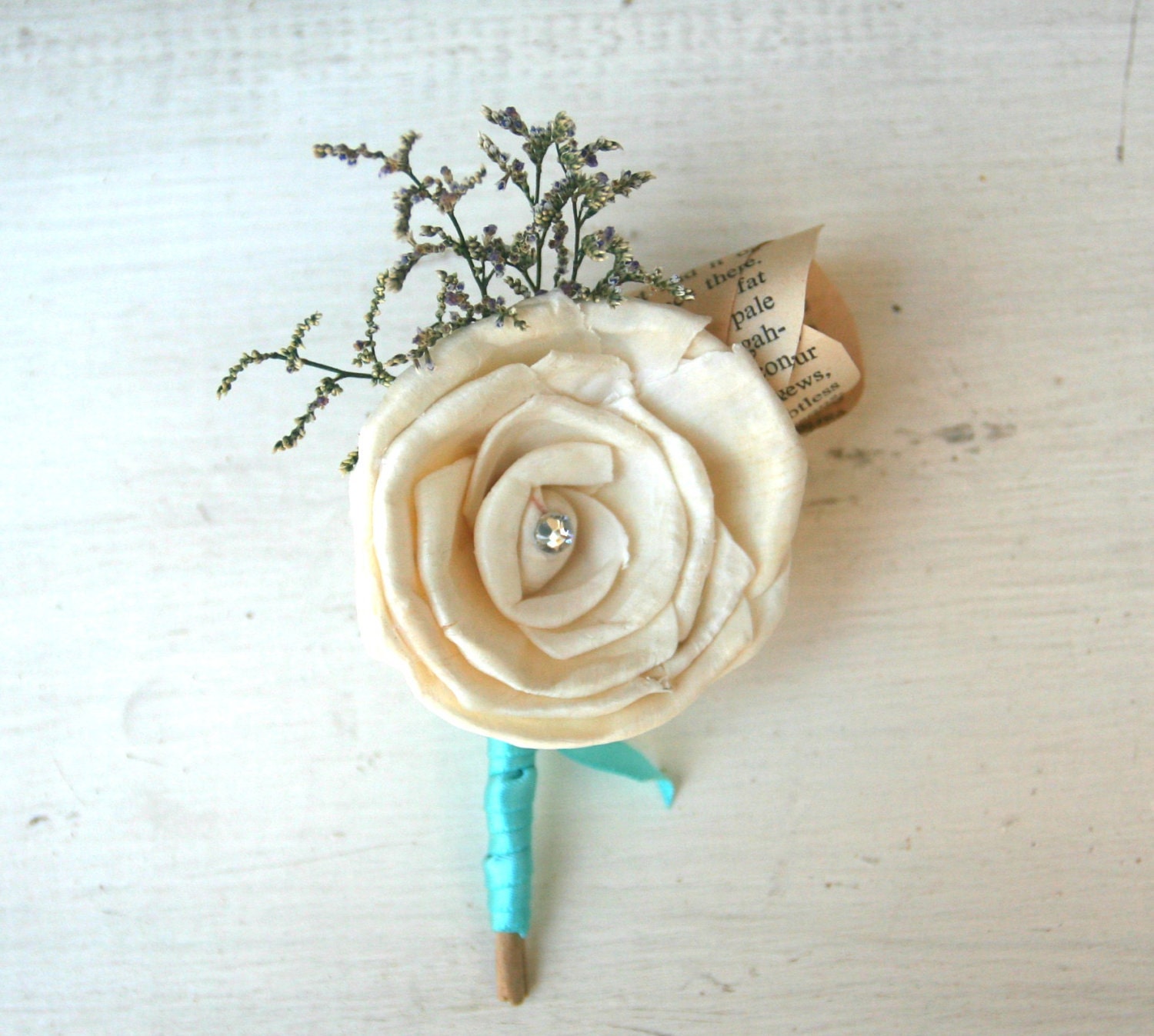 Wildflower Bridal Collection - Wedding Corsage / Wedding Boutonniere - Woodland,  Vintage Paper Flower, Sola Wood, Dried Flowers, Bridal