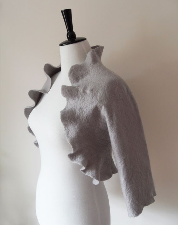 Bridal Jacket Bolero Shrug Grey Gray Silver Wedding Jacket Wool Felted