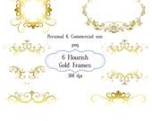 Clip Art: Gold Flourish Frames  Embellishments   Transparent Png  Files 069