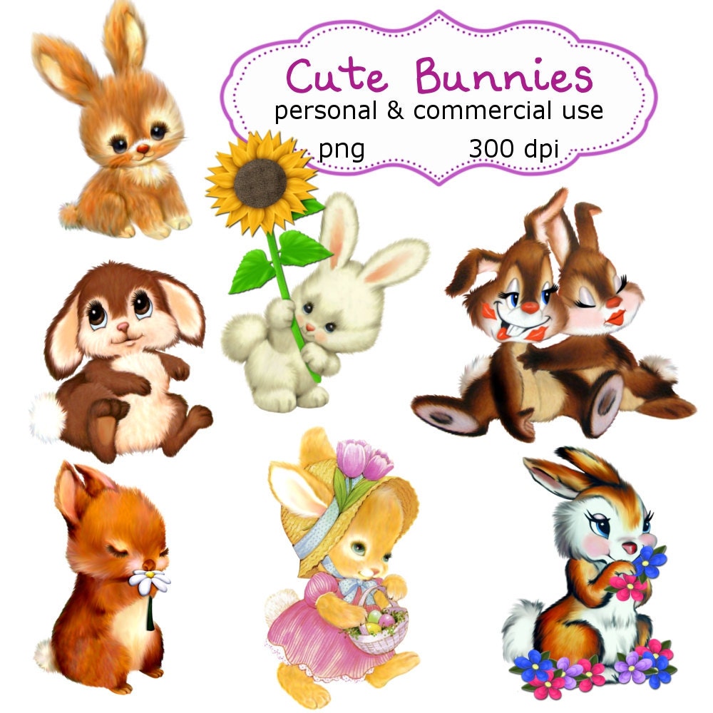 Clip Art:  Cute Bunnies Png Digital Images no 120