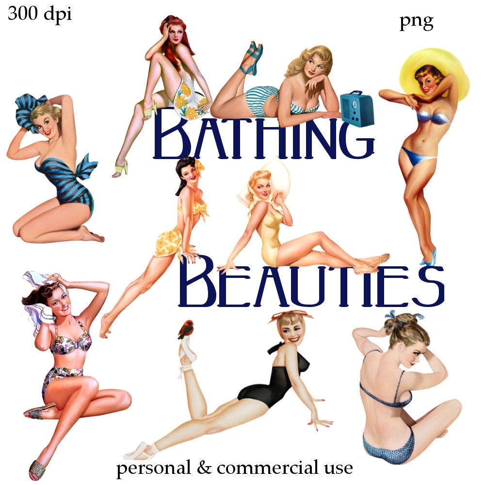 Clip Art:  Pinup Girls Bathing Beauties   Digital Png Files -   no. 138