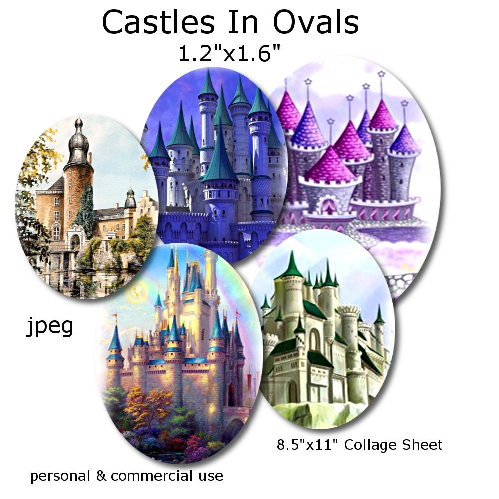 Collage Sheet: Majestic Castles   1.2 x 1.6  Ovals Jpeg Digital Sheet   no. 139